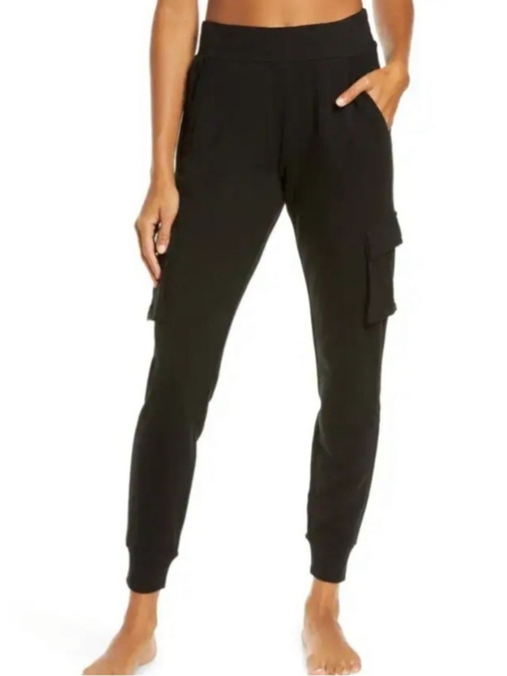 Alo Yoga Pants Women S (24x28)Black Cargo Jogger Elastic Waist Pockets Athletic